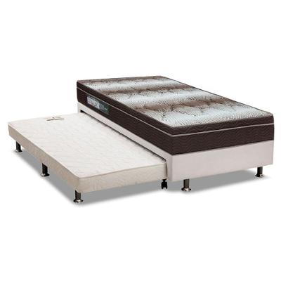 Cama Box Baú c/Auxiliar Solteiro: Colchão Ortopédico Ortobom Light + Base CRC Courano White(88x188)
