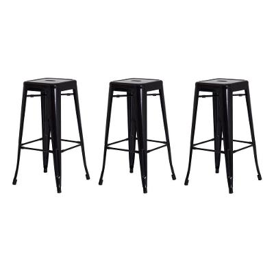 3 Banquetas Tolix Iron Design Industrial Preta 76 Cm Aço