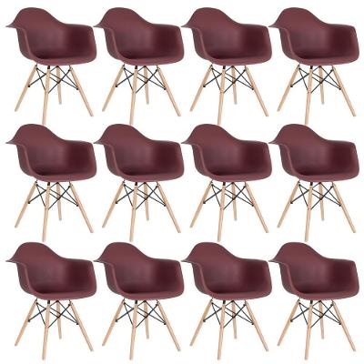 Kit 12 Cadeiras Charles Eames Eiffel Daw Com Braços E Pés De Madeira Clara Marrom