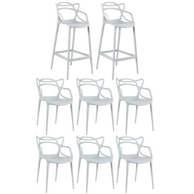6 Cadeiras + 2 Banquetas Altas Masters Allegra Cinza Claro