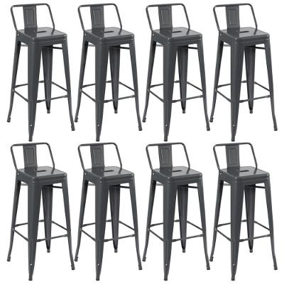 Kit 8 Banquetas Iron Tolix Com Encosto 76 Cm Cinza Escuro