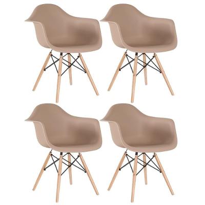 Kit 4 Cadeiras Charles Eames Eiffel Daw Com Braços E Pés De Madeira Clara Marrom Café
