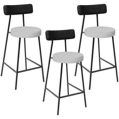 Kit 03 Banquetas Baixa Bar Cozinha Sala Jantar Milão L02 Couríssimo Preto Linho Cinza
