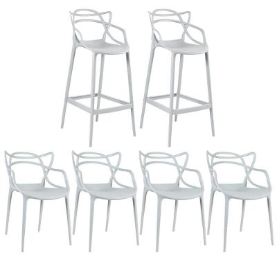 Kit 4 Cadeiras + 2 Banquetas Altas Masters Allegra Cinza Claro