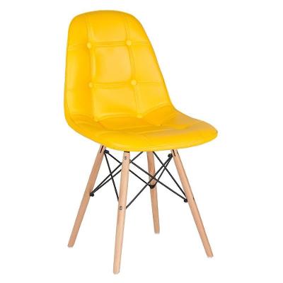 Kit - 16 X Cadeiras Estofadas Eames Eiffel Botonê - Base De Madeira Clara - Amarelo