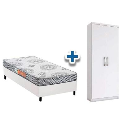 Cama Box Solteiro CRC + Pérola Polar + Armário Multiuso Margarida Branco