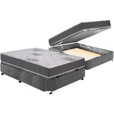 Cama Box Baú Casal: Colchão Espuma Polar D33 Pérola Premium + Base Crc Suede Gray(138X188)