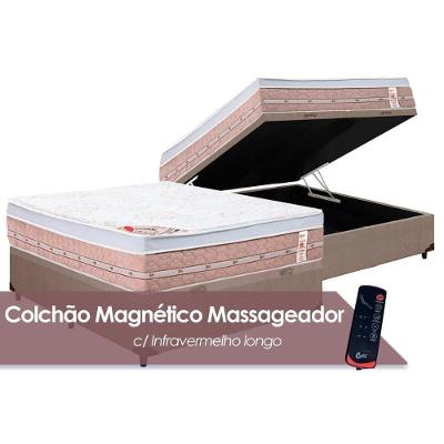 Cama Box Baú Casal: Colchão Espuma Castor Vibro Massagem Magnético Premium + Base CRC Courano Clean(138x188)