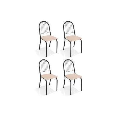 Kit 4 Cadeiras Sala Jantar Noruega 4C077PRF  4 Un Preto Fosco/Courano Nude - Kappesberg