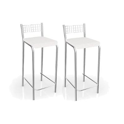 Banqueta Sala de Jantar Gênova 2B705CR Kit 2 Un Cromado/Courano Branco - Kappesberg