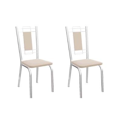 Kit 2 Cadeiras Sala Jantar Florença 2C005  2 Un Cromado/Courano Nude - Kappesberg