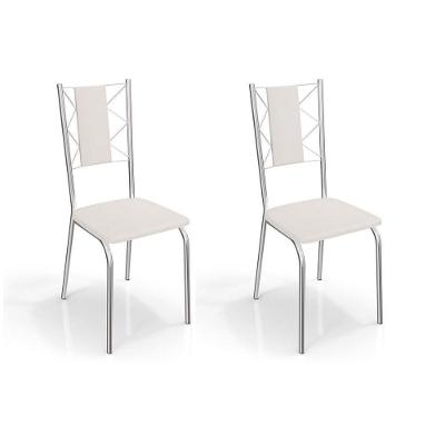 Kit 2 Cadeiras Sala Jantar Lisboa 2C076  2 Un Cromado/Courano Branco - Kappesberg