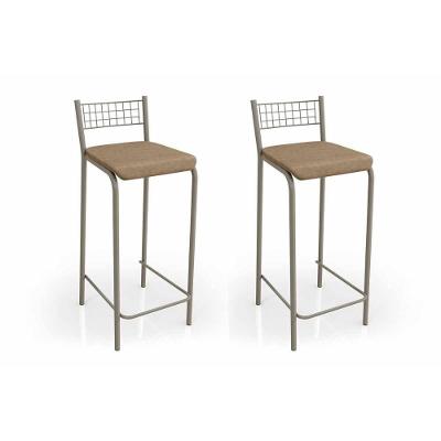 Banqueta Sala de Jantar Gênova 2B705NK Kit 2 Un Níquel/Linho Capuccino - Kappesberg