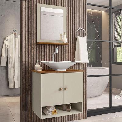 Gabinete Banheiro Cuba Concava Bco Torneira Off White/Nature