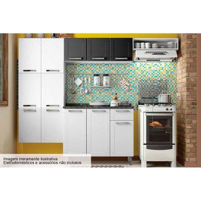 Kit de Cozinha Modulada 4 Peças Múltipla  (2 Armários + 1 Balcão + 1 Paneleiro) C4P79 Branco/Preto - Bertolini