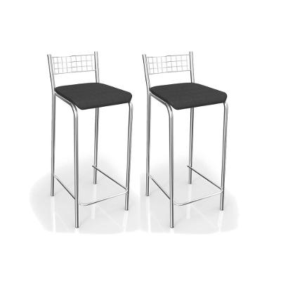 Banqueta Sala de Jantar Gênova 2B705CR Kit 2 Un Cromado/Courano Preto - Kappesberg