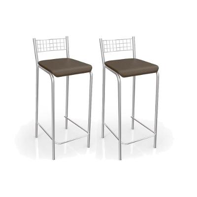 Kit 2 Banquetas Sala Jantar Gênova 2B705CR  2 Un Cromado/Marrom - Kappesberg