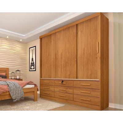 Guarda Roupa Casal Chicago c/ 3 Portas de Correr e 9 Gavetas Cinamomo - Tcil Móveis
