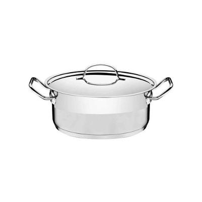 Caçarola Professional Rasa Em Aço Inox Fundo Triplo Com Tampa Plana Detalhe Satinado 20 C