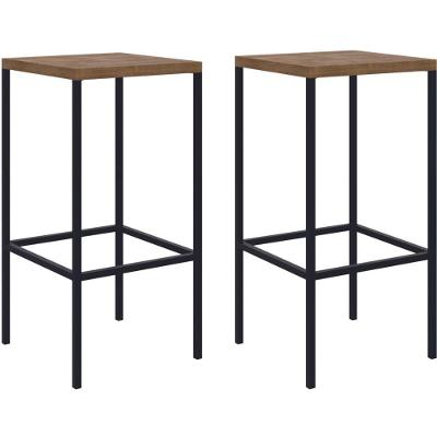 Kit 2 Banquetas Altas Industrial Steel Quadra Artesano 70 Cm (altura) Mdp Vermont Aço Preto