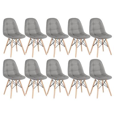 Kit - 10 X Cadeiras Estofadas Eames Eiffel Botonê - Base De Madeira Clara - Cinza