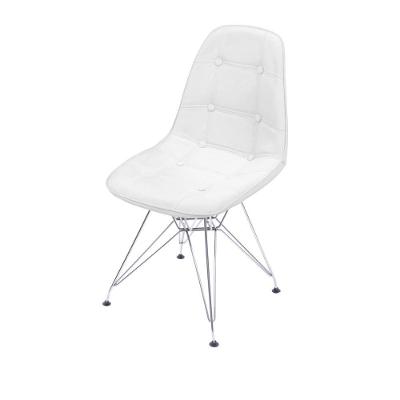 Cadeira Eames Dkr Botonê Assento Pu Branca Base Cromada