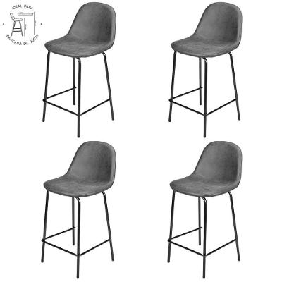 Kit 4 Banquetas Baixas Tânia Rivatti 95 Cm (Altura) Em Poliuretano Preto Vintage Base Aço Preto