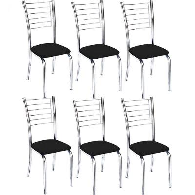 Kit 6 Cadeiras Iara Cromada Para Cozinha-corino Preto