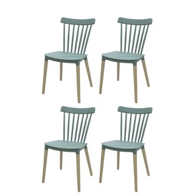 Kit 4 Cadeiras Janaína Midi Rivatti Polipropileno Verde Menta Base Madeira