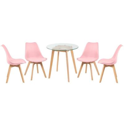 Mesa Redonda Com Tampo De Vidro 70 Cm + 4 Cadeiras Leda Rosa