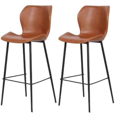 Kit 2 Banquetas Altas Itajaí Rivatti Madeira Revestida Em Poliuretano (Pu) Marrom Mogno Base Metal