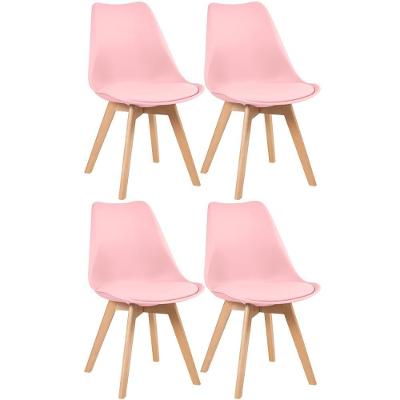Kit 4 Cadeiras Com Assento Estofado Leda Rosa Claro