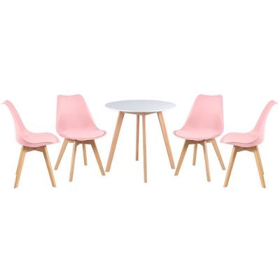 Mesa De Jantar Redonda 70 Cm Branco + 4 Cadeiras Rosa Claro