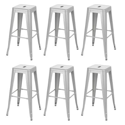 Kit 6 Banquetas Altas Iron Tolix 76 Cm Prata Bancada Cozinha Bar Prata