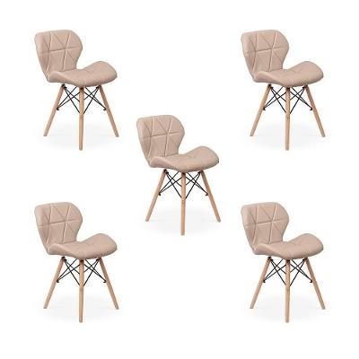 Kit 05 Cadeiras Charles Eames Eiffel Slim Wood Estofada Nude