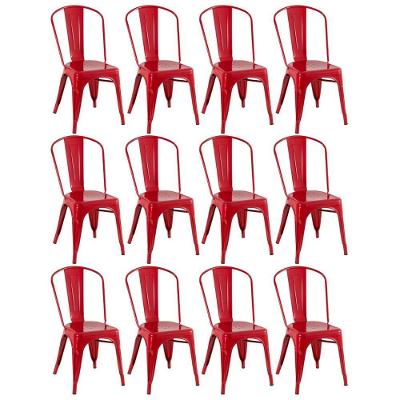Kit 12 Cadeiras Design Industrial Vermelho
