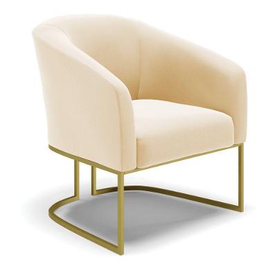 Poltrona Stella Suede Bege Base Industrial Dourada