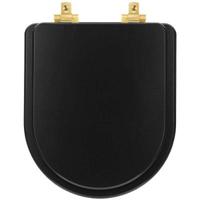 Assento Sanitário Mdf Soft Close Link/Lk Preto Fosco Para Vaso Deca Com Ferragem Dourada