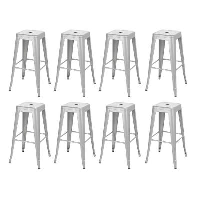 Kit 8 Banquetas Altas Iron Tolix 76 Cm Prata Bancada Cozinha Bar Prata