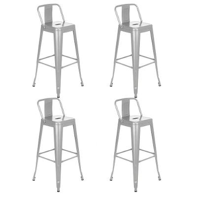 Kit 4 Banquetas Altas Iron Tolix Com Encosto 76 Cm Prata Bancada Cozinha Bar Prata