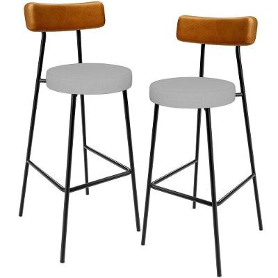 Kit 02 Banquetas Alta Bar Cozinha Sala Jantar Milão L02 Couríssimo Whisky Linho Cinza