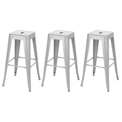 Kit 3 Banquetas Altas Iron Tolix 76 Cm Prata Bancada Cozinha Bar Prata