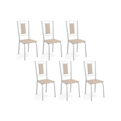 Cadeiras de Cozinha Florença C005 Kit 6 Un Cromada - Assento Nude 16 - Kappesberg