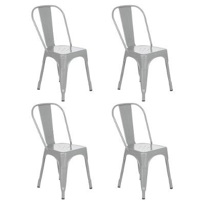 Kit 4 Cadeiras Iron Tolix Design Industrial Cozinha Bar Prata Prata