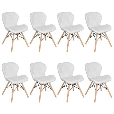 Kit 8 Cadeiras Estofadas Charles Eames Eiffel Slim Wood Confort Branco Branco