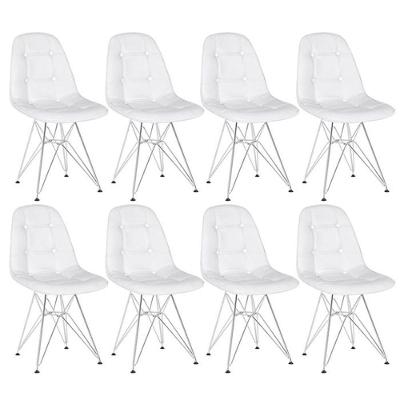 Kit 8 Cadeiras Estofadas Charles Eames Eiffel Botonê Com Pés De Metal Cromado Branco Branco