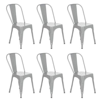 Kit 6 Cadeiras Iron Tolix Design Industrial Cozinha Bar Prata Prata