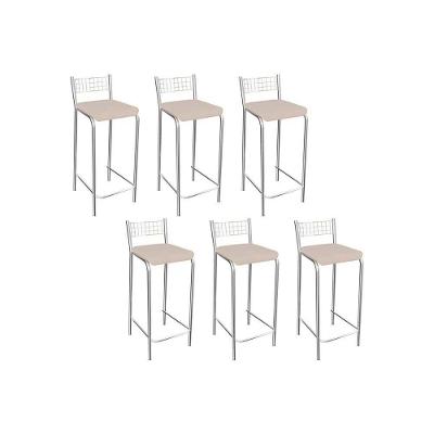 Banqueta Gênova B705 Kit 6 Un Cromada - Assento Nude 16 - Kappesberg