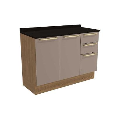 Balcão De Cozinha Botanic M624 C/ 2 Portas E 3 Gavetas C/tampo Nogueira/fendi/preto