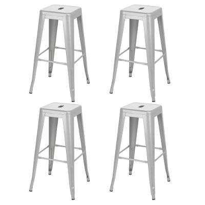 Kit 4 Banquetas Altas Iron Tolix 76 Cm Prata Bancada Cozinha Bar Prata